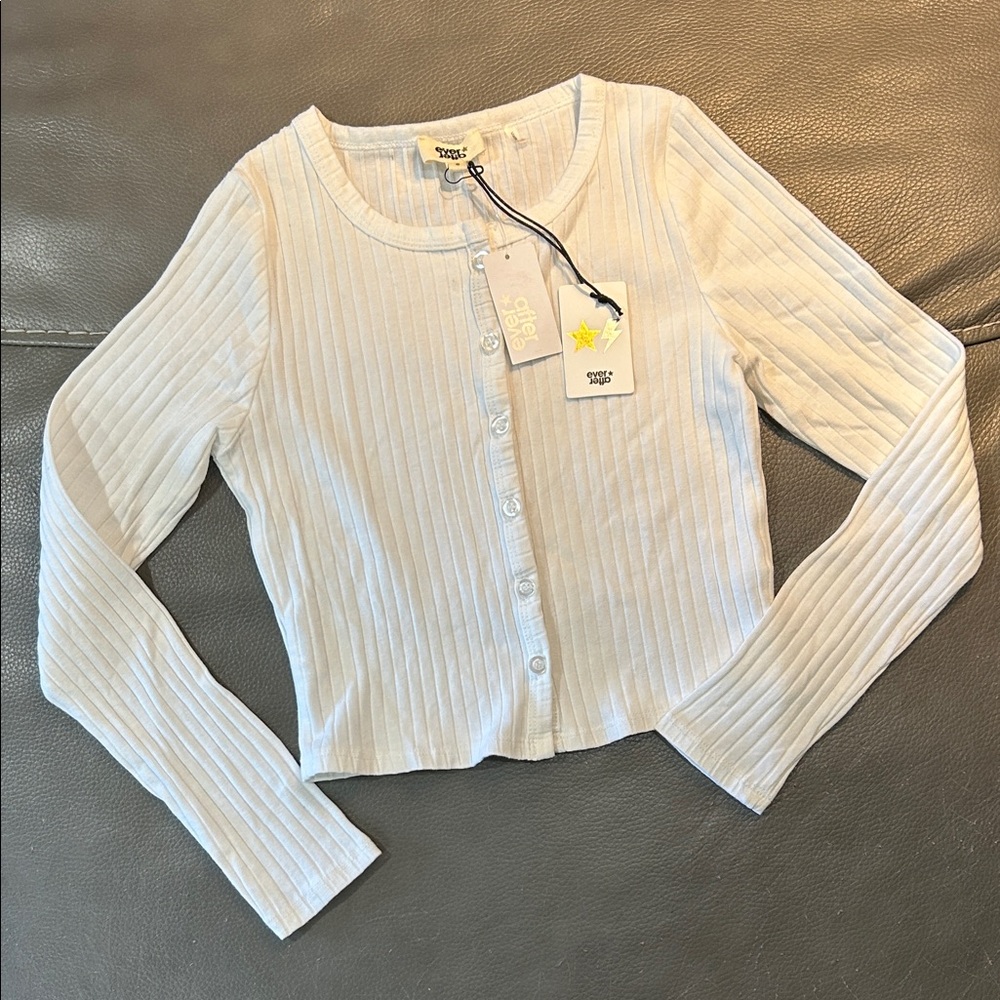 Ever After Girls White Ribbed Long Sleeve Top, size 8 NWT